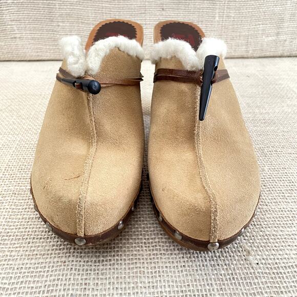 Tommy Hilfiger Wooden Platform Clogs, Suede Leather, Shearling, Ladies 9.5 M - Picture 6 of 10